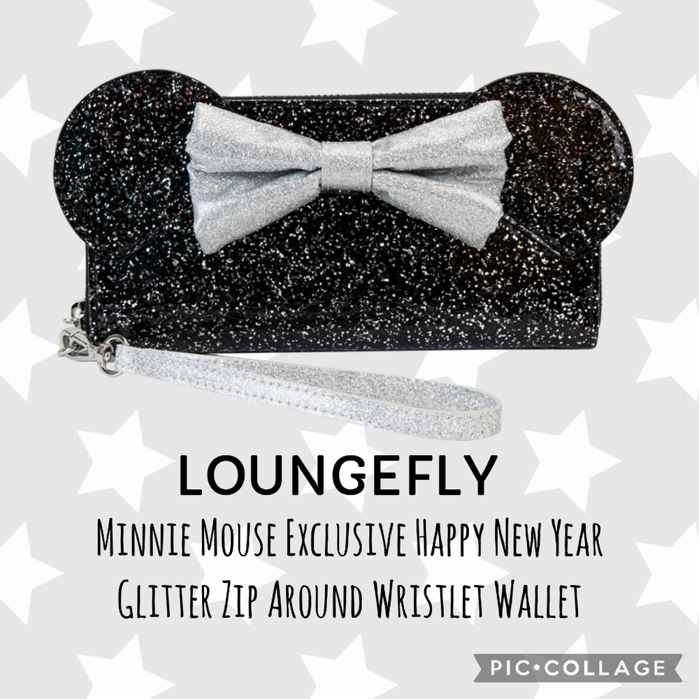 LOUNGEFLY Minnie Mouse Happy New Year Glitter Zip Around Wristlet Wallet